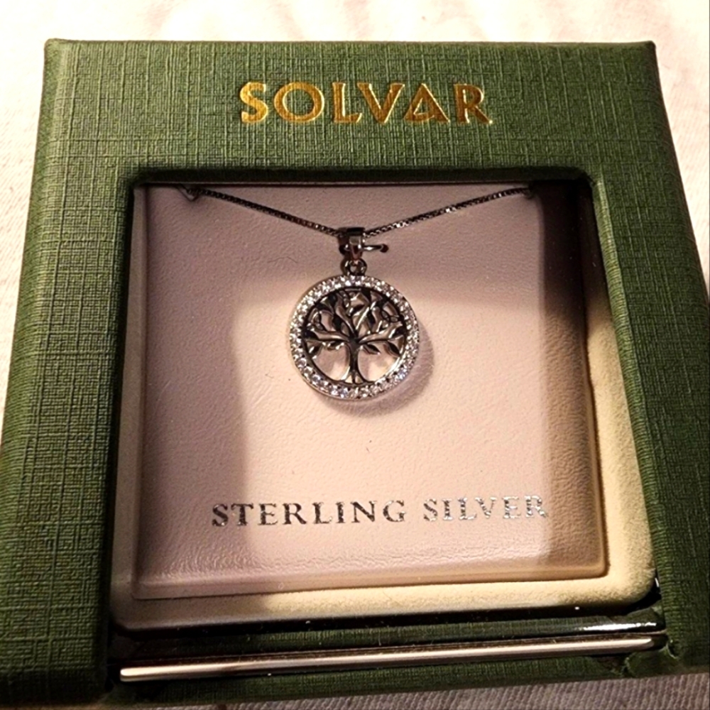 New! Solvar Sterling Silver Cz Round Tree Of Life Necklace